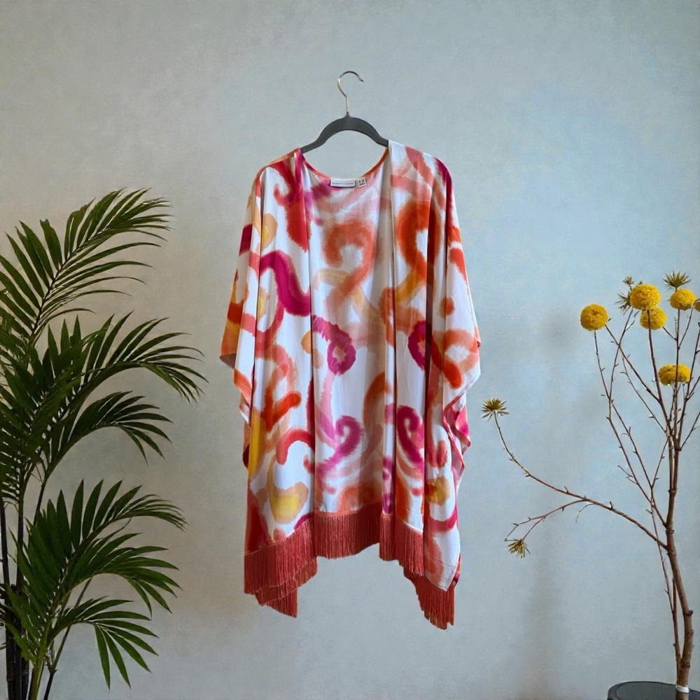Susan Gravel Plus Size Colorful Fringe Kimono